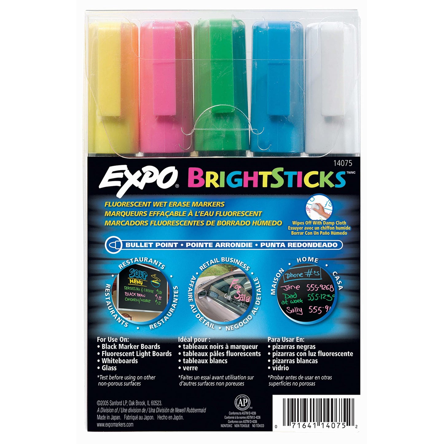 EXPO Bright Sticks, Wet Erase Fluorescent Markers, Bullet Tip, 5 Count - Whiteboard, Calendar, Organization, Teacher Supplies