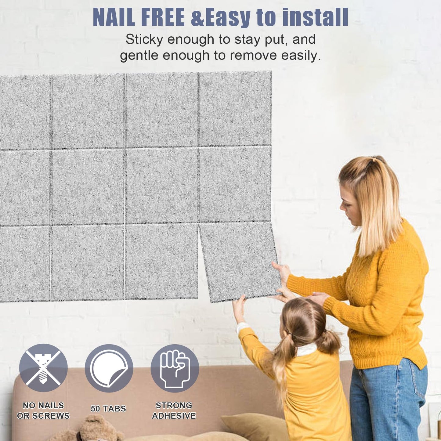 Large Cork Board Alternative 36" X 24" Bulletin Board - 6 Pack Removable Felt Wall Tiles with 15 pushpins, Large Cork Boards for Walls Cork Board for Office Pin Board Tack Board - Silver Gray