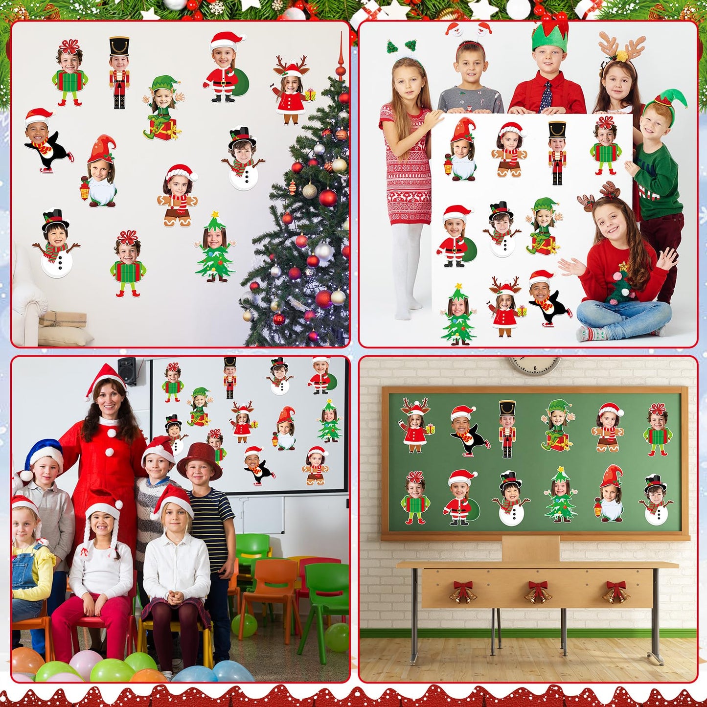 60pcs Christmas Theme Cutouts Xmas Holiday Bulletin Board Decorations Xmas Theme Claus Paper Cut-Outs Classroom Decor for Christmas Classroom DIY Craft Photo Wall Door Winter Party Supplies