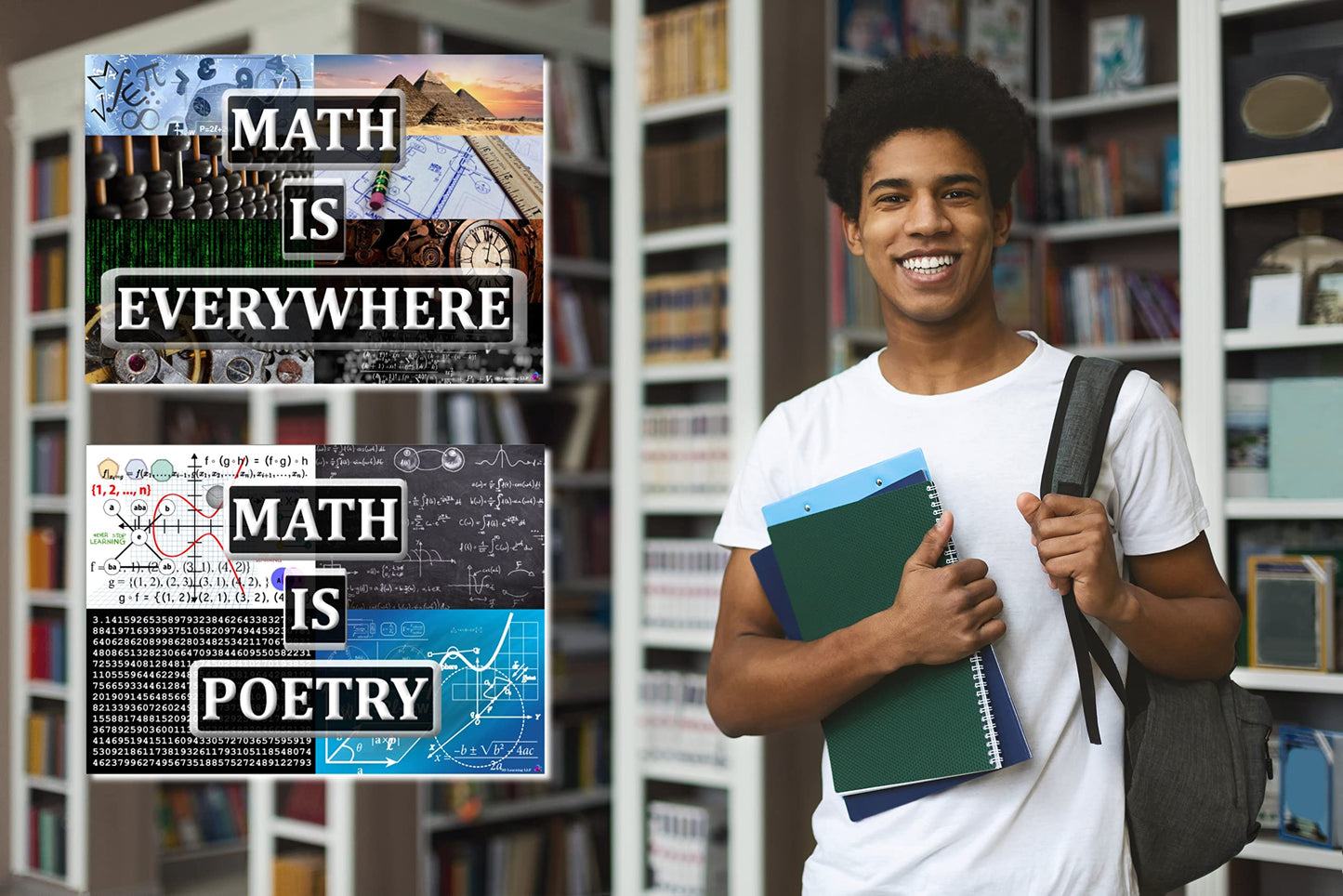 ‘Math Is Everywhere’ and ‘Math Is Poetry’ Posters - Laminated 14x19.5 - Educational Charts, Mathematics Classroom Posters and Decorations, Back to School Supplies, Learning Posters for Math and Science Classes, STEM and STEAM Posters