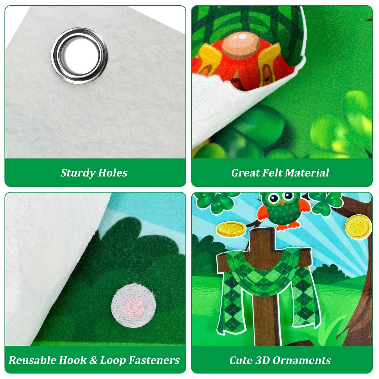 Cinrobiye St. Patrick's Day Shamrock Felt Tree Bulletin Board Kit DIY Classroom Church Religious Crafts Irish Holiday Decorations Kids Activity Supplies