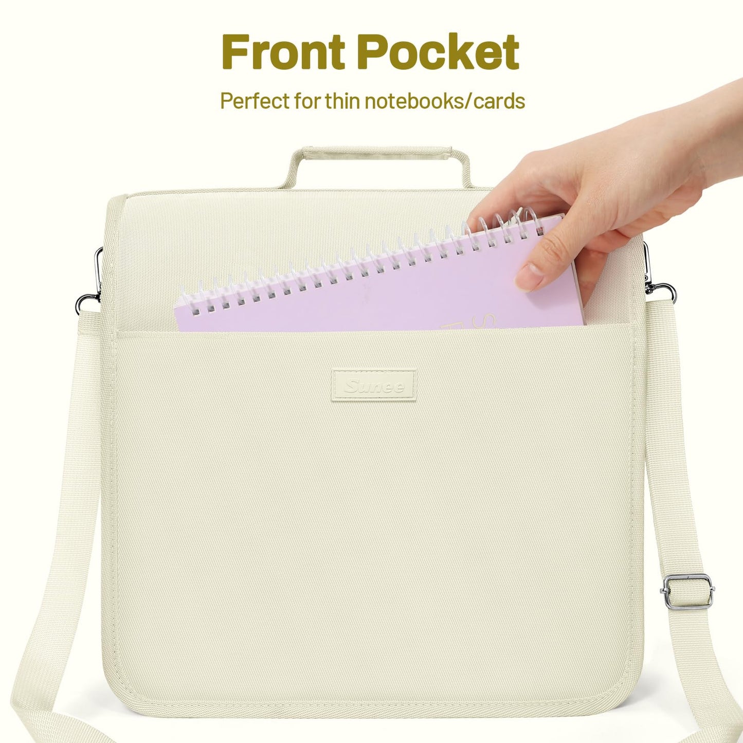 SUNEE Zipper Binder 3 Ring, 3 Inch O-Ring with Handle and Shoulder Strap, 600-Sheet Capacity, 5-Tab Expanding File Folder, Multi-Pockets for Middle School Organizer Binder with Zipper, Soft Beige