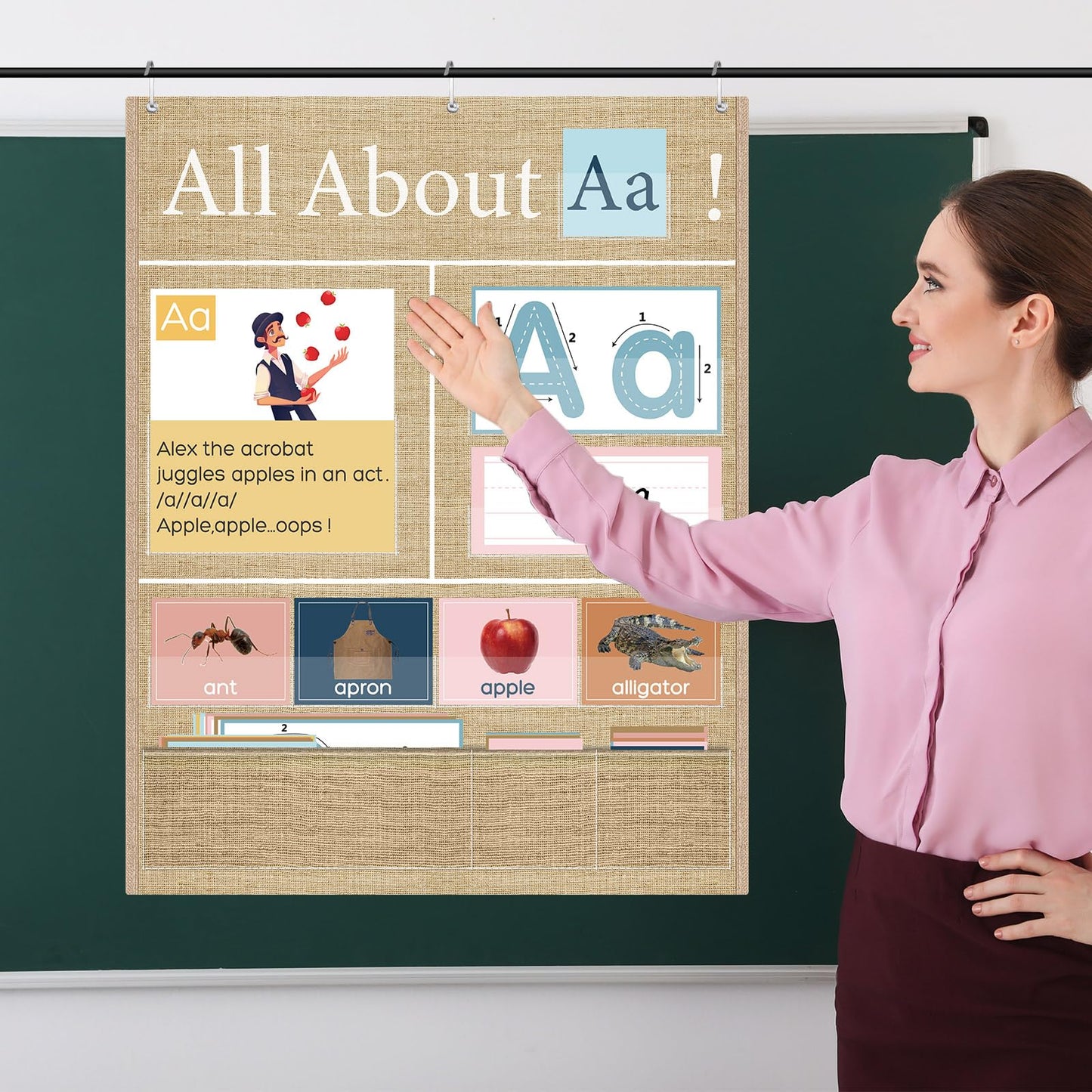 Blosssound 34 x 27 All About Letter Pocket Chart 103 ABC Flash Cards Letter of The Day Week Chart Alphabet Tracing Educational Wall Poster Teachers Homeschool Learning Activities(Brown)