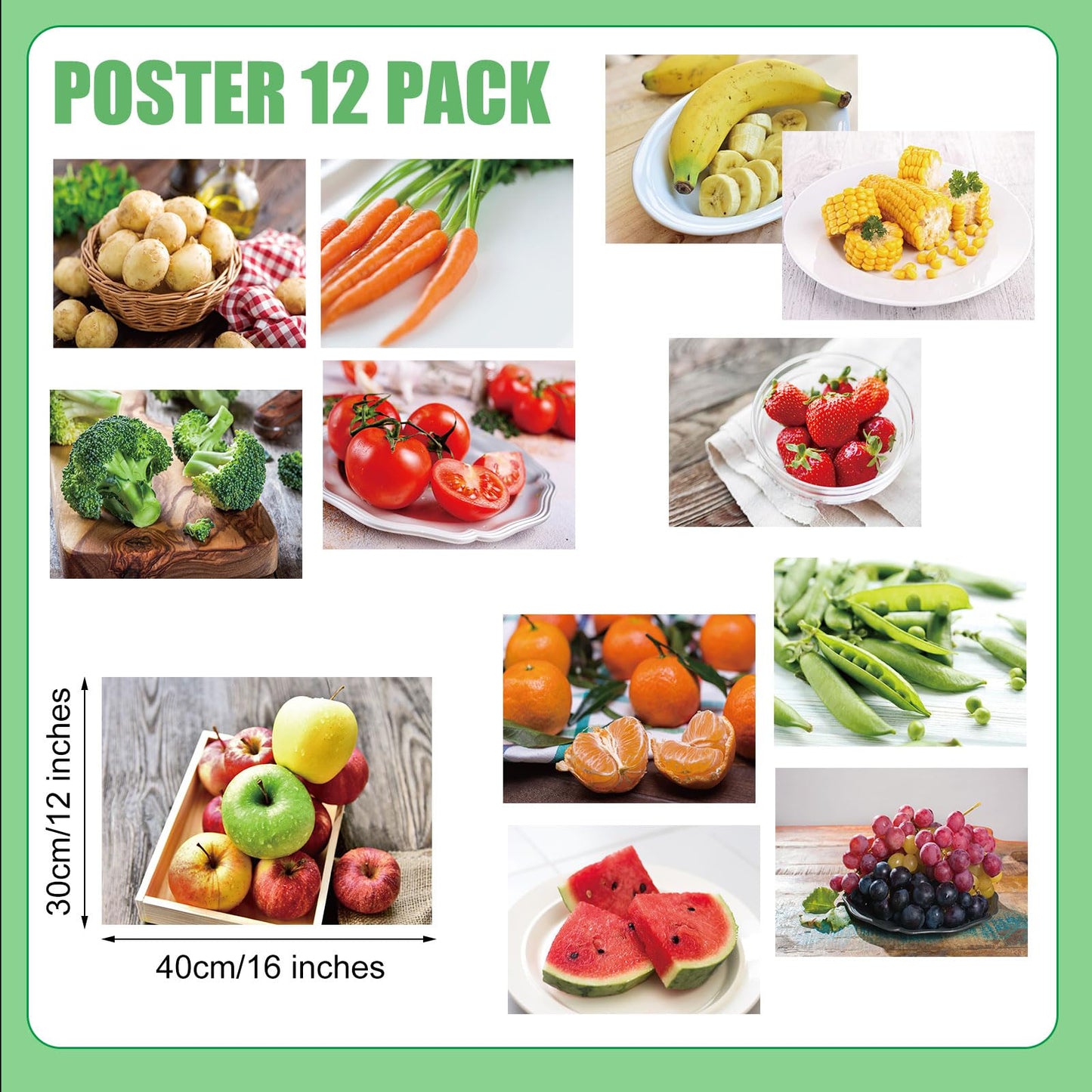 Motiskyy 12 Pcs Diversity Posters for Classroom Preschool Educational Learning Real Pictures for Daycare Home Multicultural Awareness(Fruit and Vegetable Posters Style)