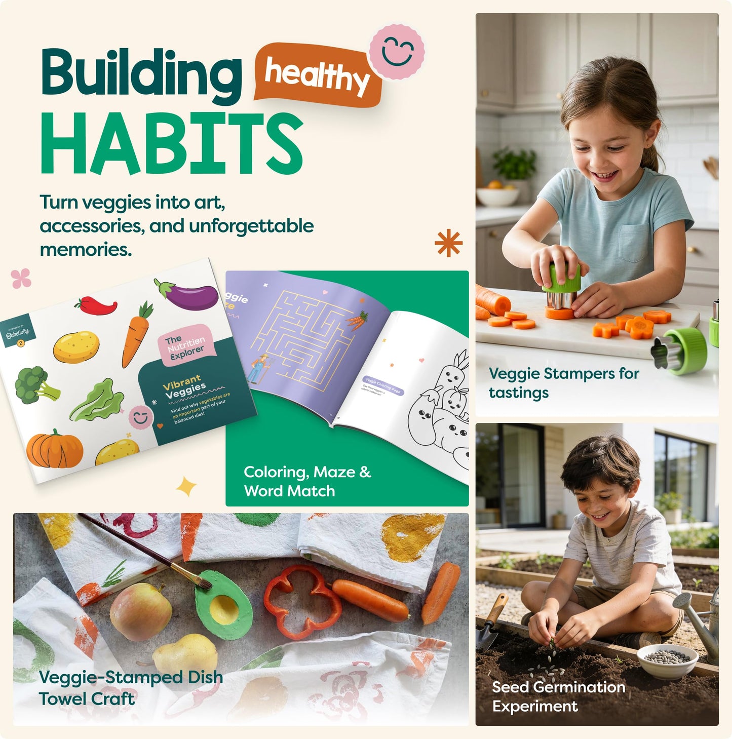 Baketivity Vibrant Veggies Box – Kids Nutrition Kit, STEM Science Kit for Kids, Preschool Learning Activities, Homeschool Supplies, Hands-On Kids Activities, Birthday Gifts for Kids