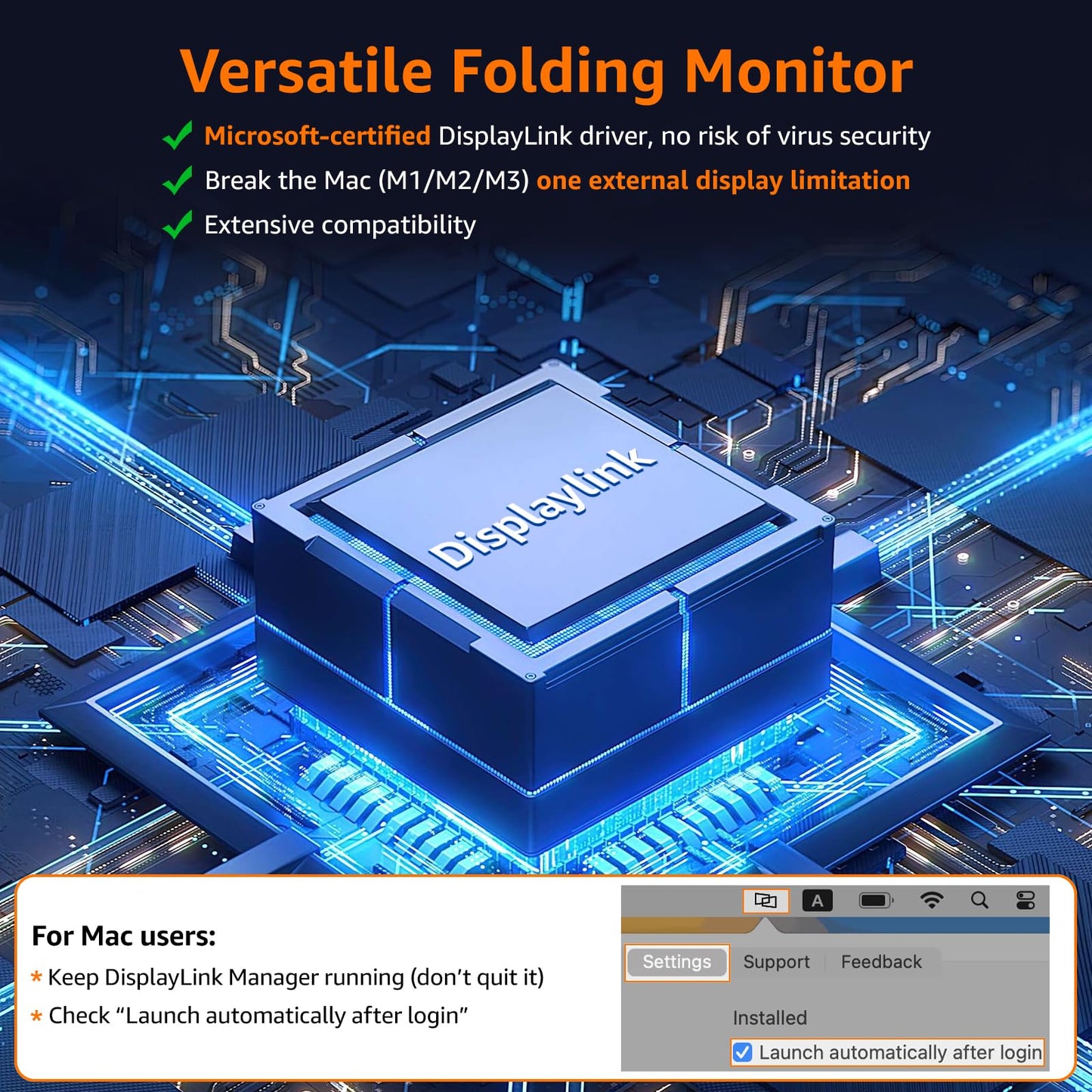 Upperizon Portable Monitor Foldable Dual Screen 15.6 inch FHD 107% sRGB IPS HDMI USB-C Travel Monitor for Laptop Mac PC Windows, DisplayLink Stacked Screen Extender with Kickstand, VESA Compatible