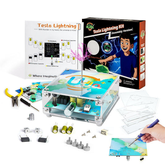 eUda+ STEM Tesla Lightning Kit for Kids&Adults Science Kits for Kids Age 12-14 Build Stem Kits for Kids Age 14-16 Soldering Practice Kit for Beginners 12 13 14 15 16 17 18+ (Soldering Version, RTB)