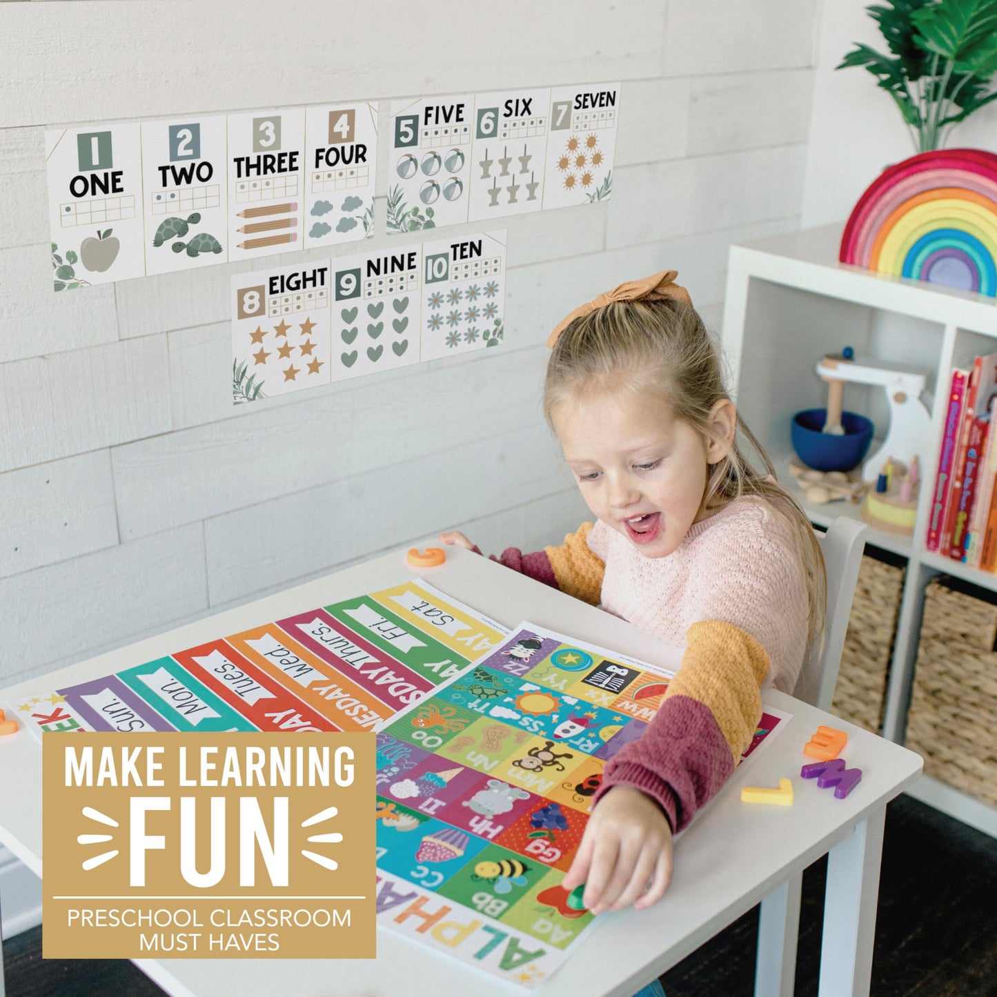 Hadley Designs Alphabet for Classroom Wall Decor - ABC Posters for Classroom Wall Chart Preschool & Kindergarten, ABC Letters & Number Line Elementary, Alphabet Cards, Greenery Classroom Decor