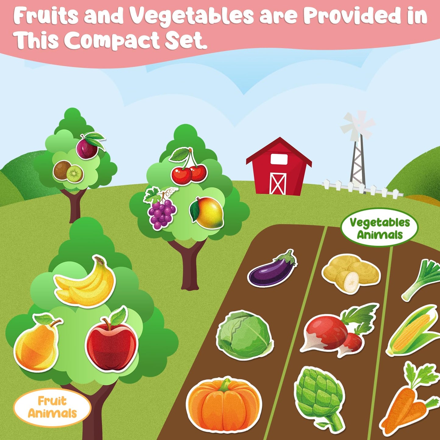 AKAYOK 90 Pcs Vegetables & Fruits Felt Board Story Pieces Set for Toddlers, Preschool & Kindergarten, Precut Felt Food Set for Kids Preschool Learning Activities