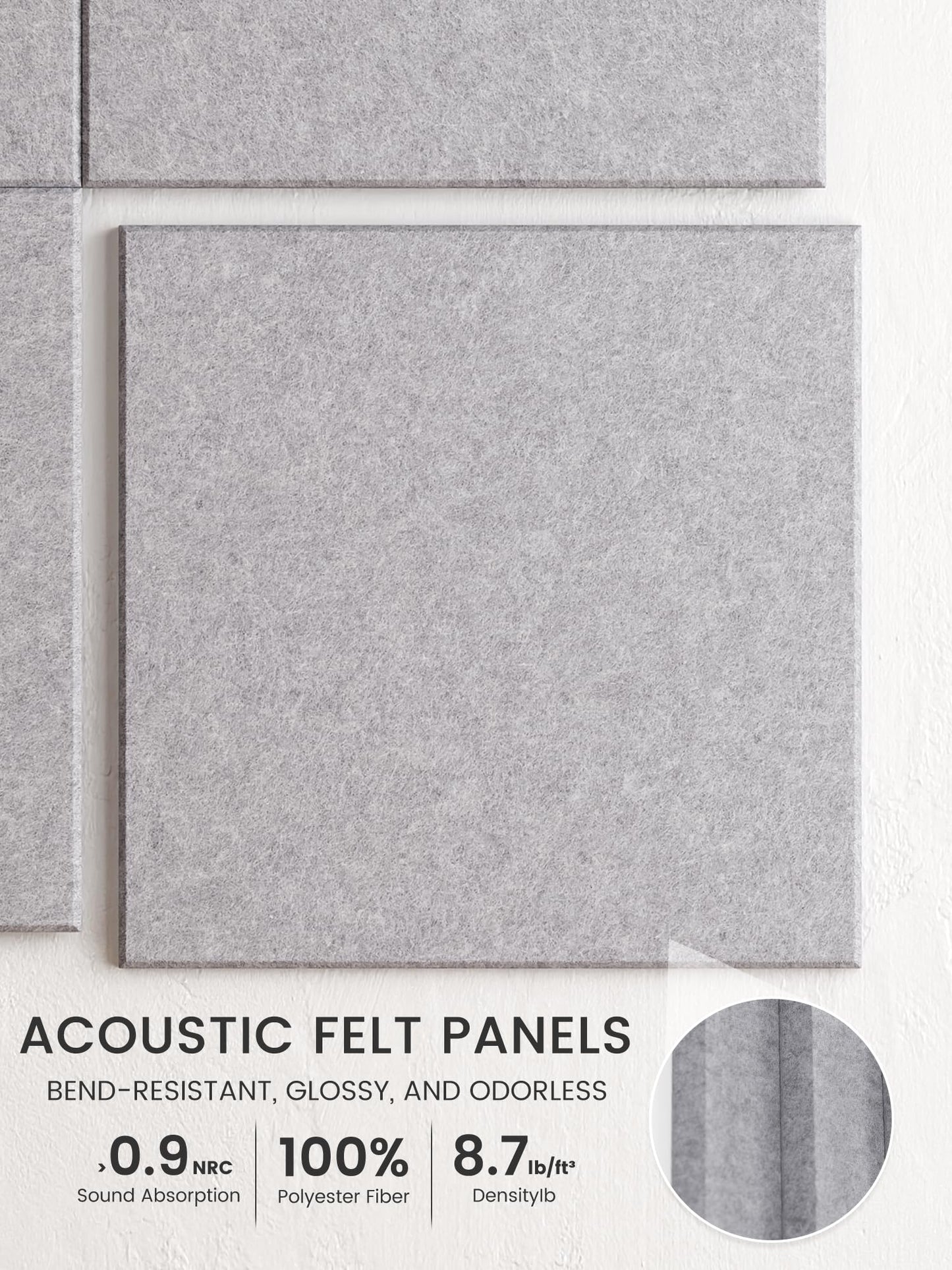 Bumusty Large Cork Board 48" x 36" Alternative - 12 Pack Felt Wall Tiles with 70 Safe Removable Adhesive Tabs, 30 Pushpins, Cork Boards for Walls Pin Board Bulletin Board Office Decor (Soft Gray)