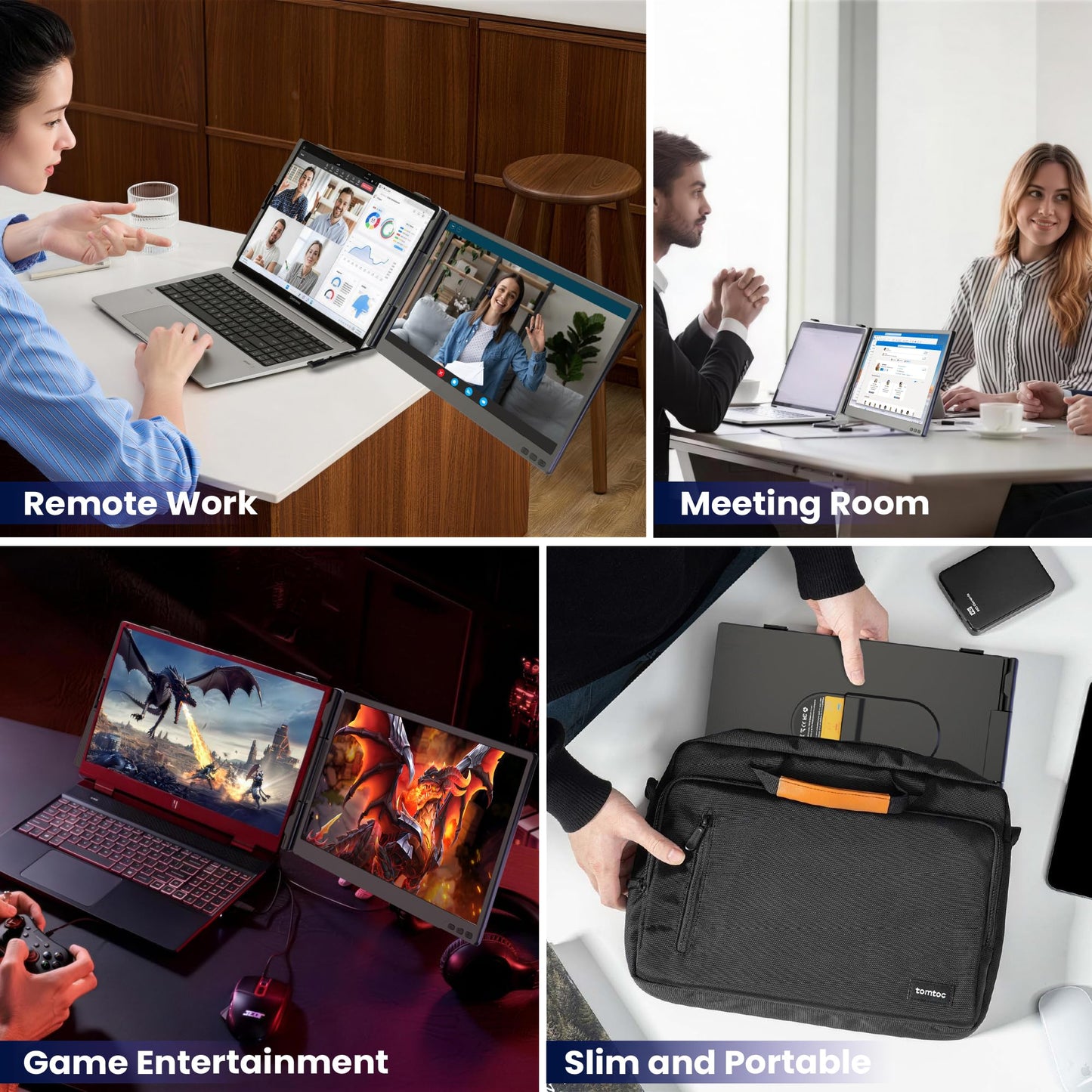 CIDETTY Laptop Screen Extender 0.27" Ultra-Thin, 14" Dual Portable Monitor FHD 1080P IPS, USB-C/HDMI Plug & Play Travel Screen for 13-17" Laptops, Compatible with Wins/Mac/Chrome/Switch/Android