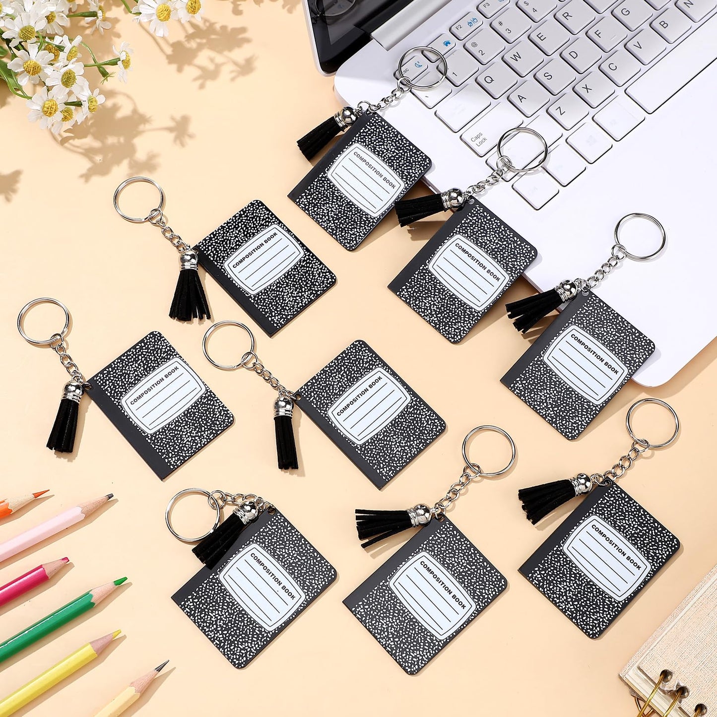 Sureio 30 Pcs Back to School Teacher Appreciation Gift Bulk Mini Notebook Keychain Gifts Bulk Note Book Bundle for Preschool(Composition Book)