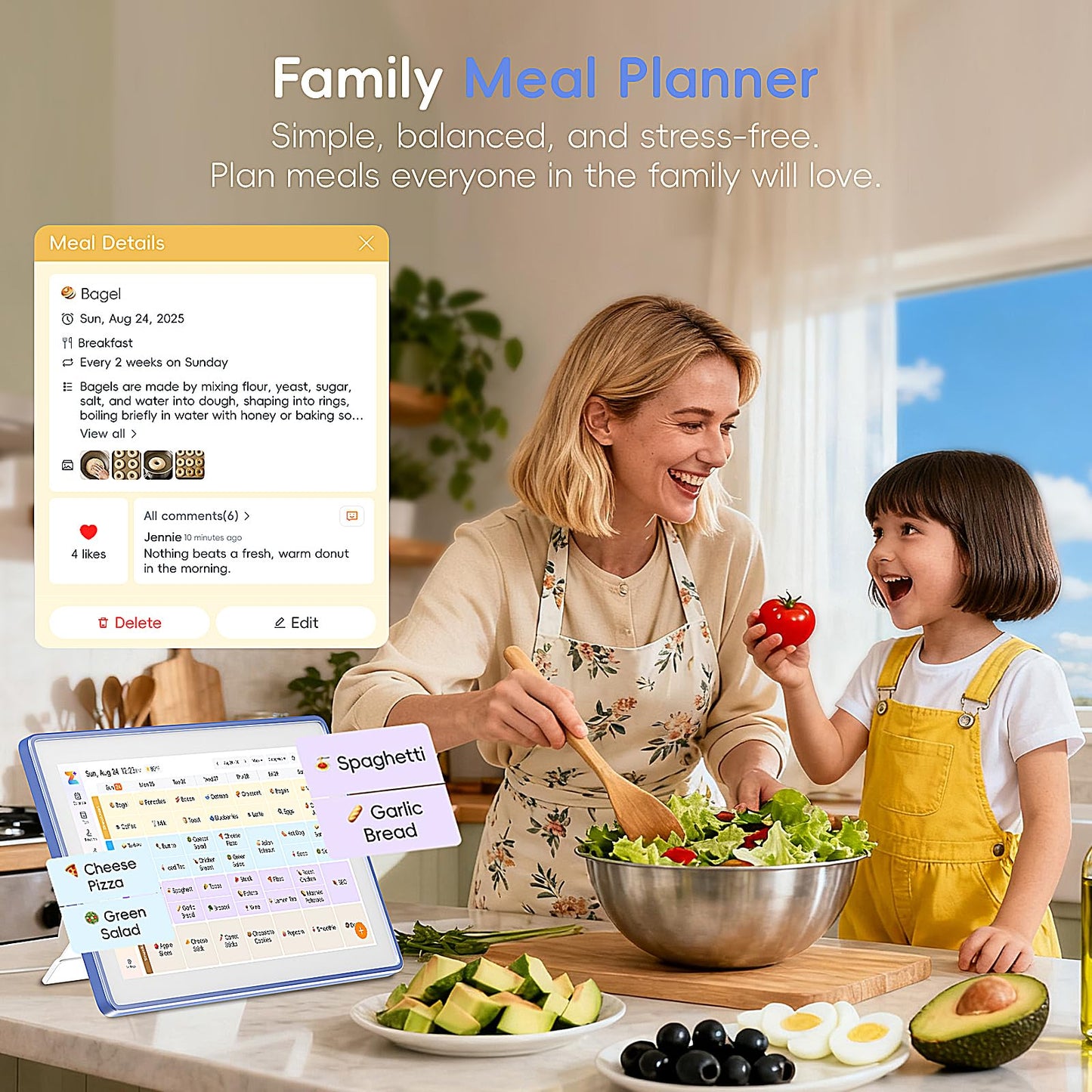 Westsee 15.6" Digital Calendar, No Subscription Smart Family Planner, Interactive Touchscreen Electronic Wall Calendar, Photo Display, Meals, Chore Chart & Tasks, Wall & Desk Mountable (Ultramarine)
