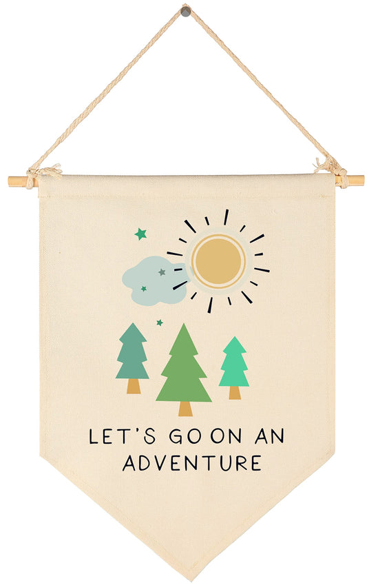Let's Go On an Adventure-Forest Adventure Nursery Art-Canvas Hanging Pennant Flag Banner Wall Sign Decor Gift for Nursery Baby Kids Girl Boy Teen Bedroom Playroom Decor- Birthday Christmas Gift