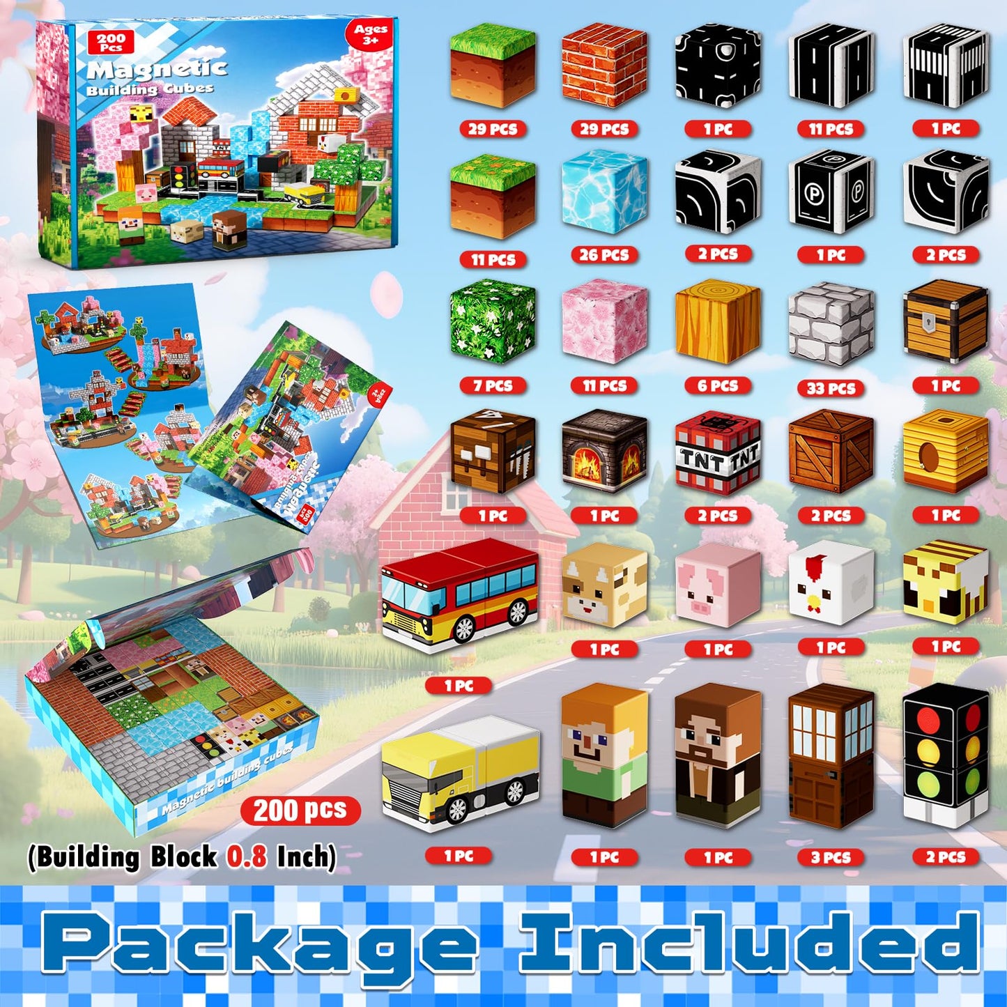 200 PCS Magnetic Blocks - Magnetic Building Blocks Cubes, Magnet Toys for Kids Age 3+, Toy Building Set for Kids, Magnets Stacking Construction Birthday Gifts for Boys Girls Age 4-8, 8-12