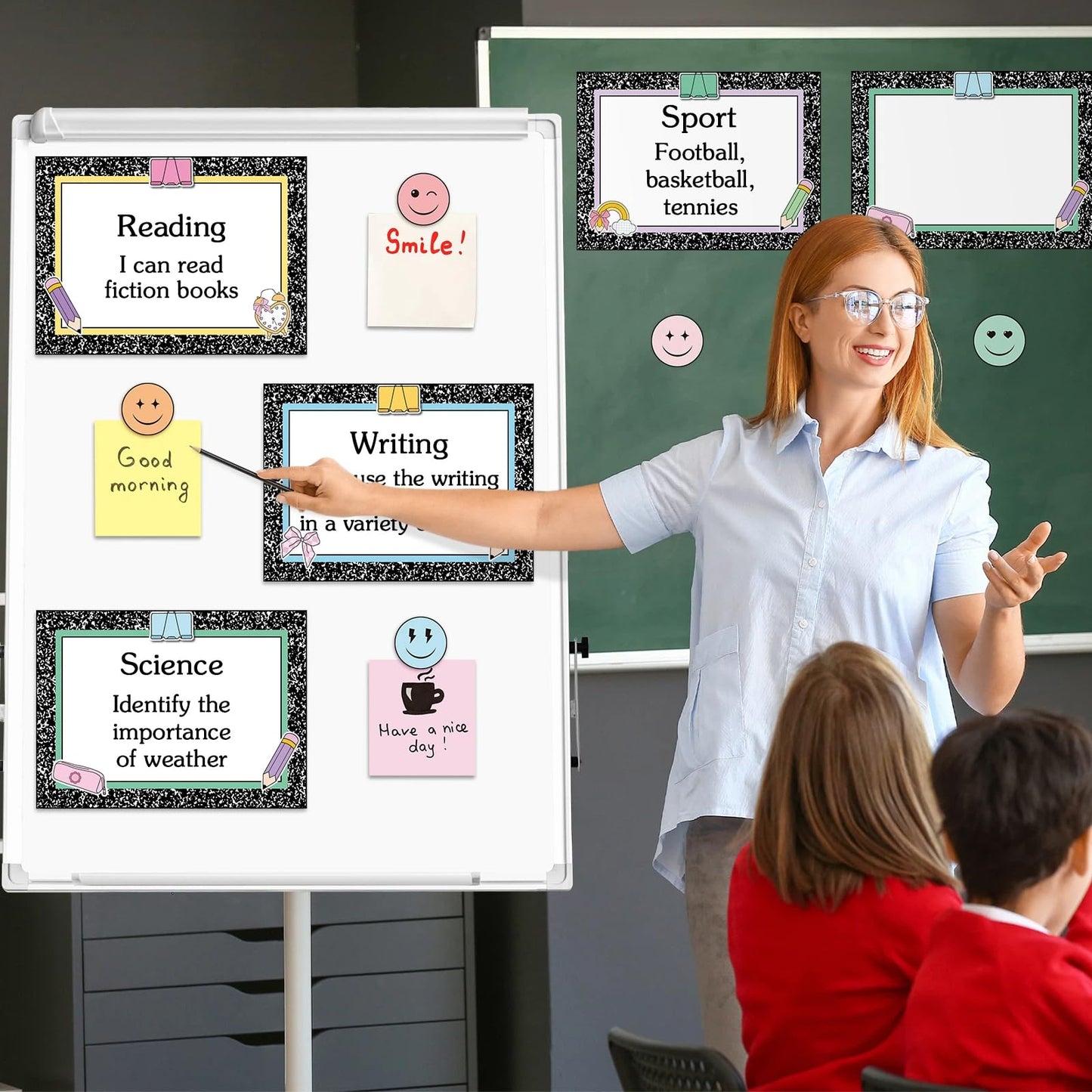 Trandraft 16 Pcs Magnetic Write Wipe Organization Chart Classroom Dry Erase Labels Learning Objectives Board for Whiteboard Goals Targets Classroom Teaching Supplies (Retro)