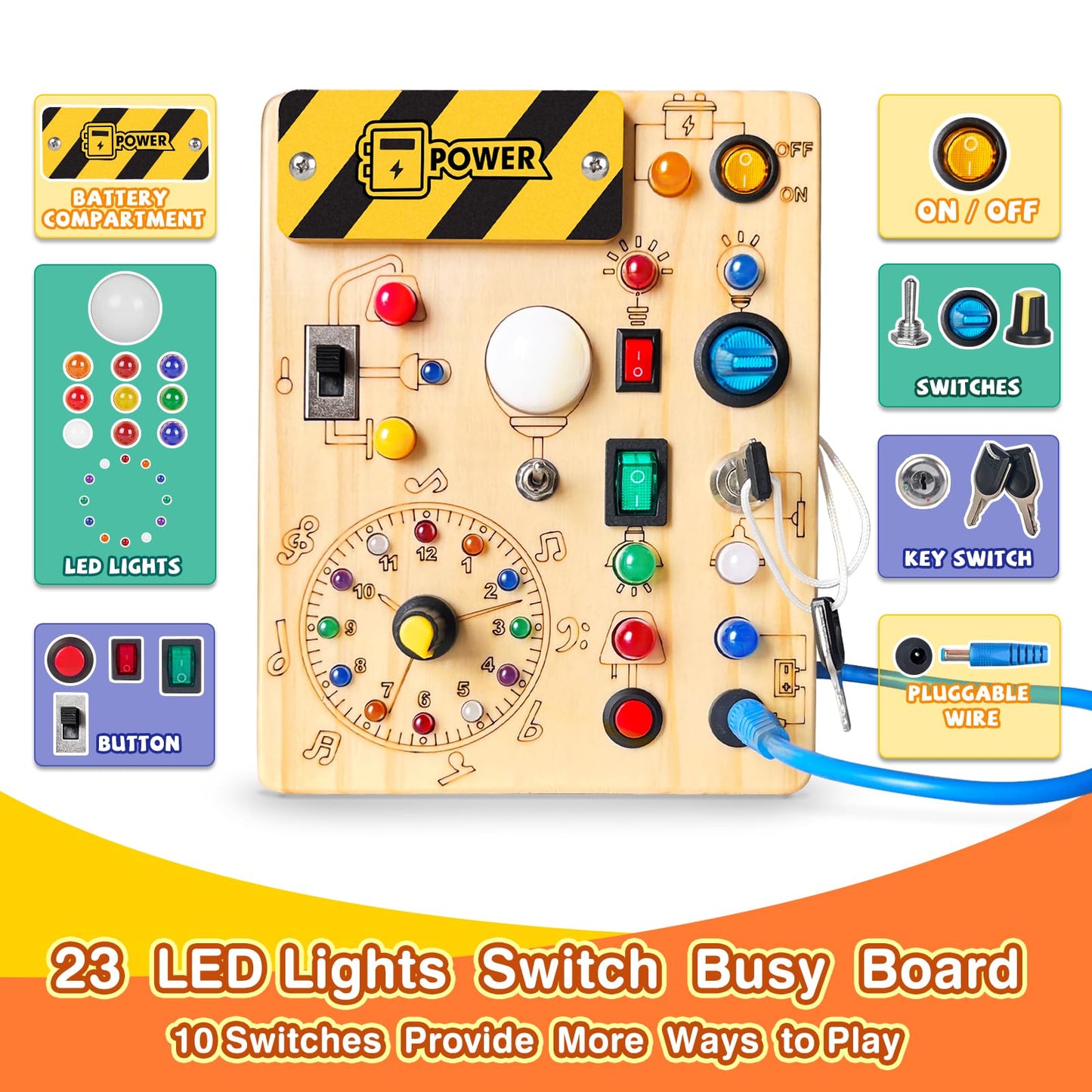 Grarain Busy Board for Toddlers - Montessori Educational Toy for 1-3 Year Old Boys & Girls | Travel-Friendly Sensory Learning Activity | Ideal for Kids with Autism(Clocks Busy Board)