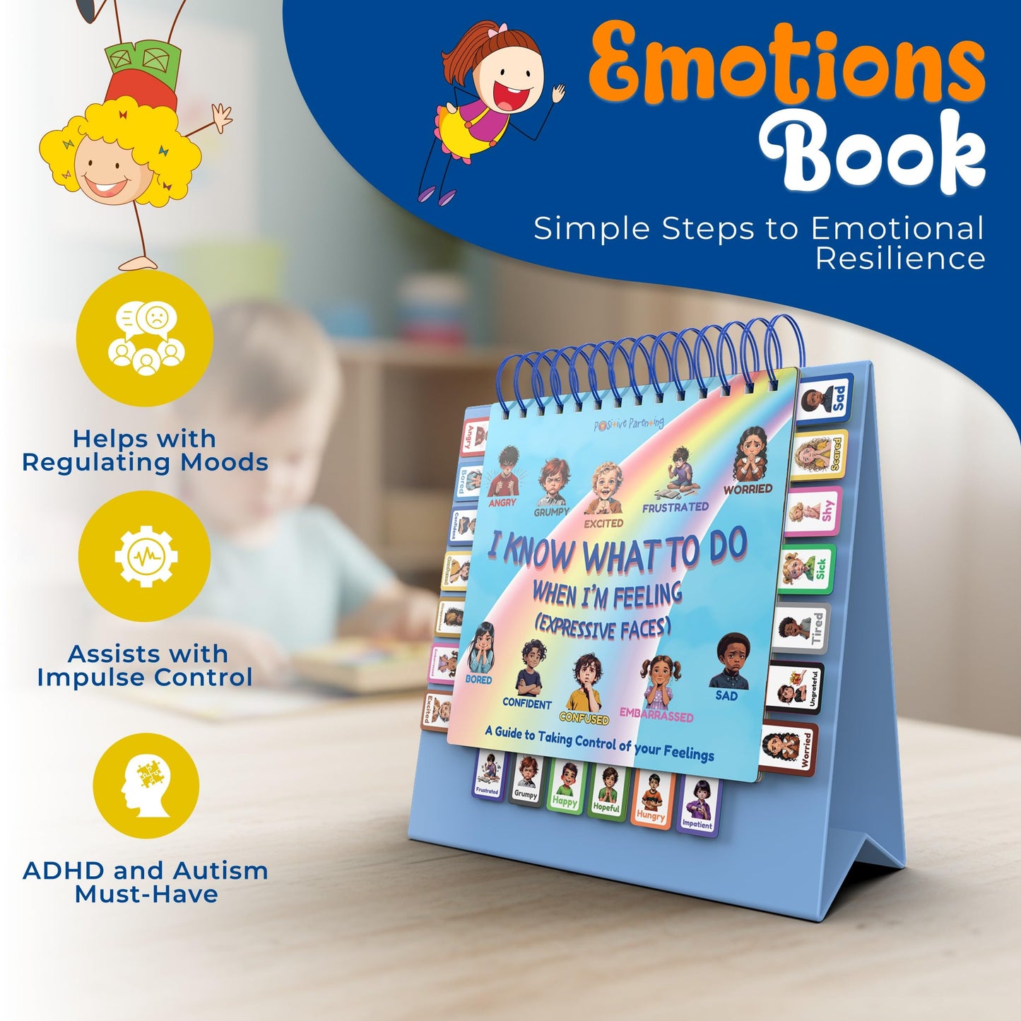 Thought-Spot Expressive Faces Flipbook | Emotions Wheel & Feelings Chart | Emotional Regulation Tool for Home, Class, Calm Down Corner | Helps Kids Learn Coping Skills | Autism Must-Have