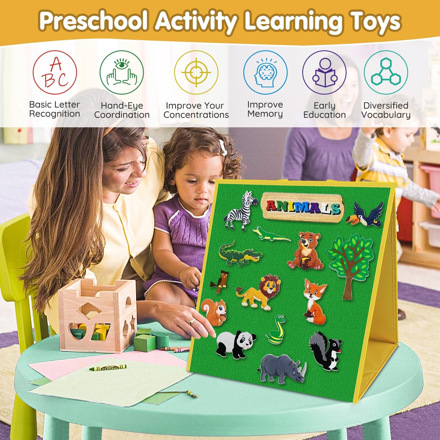 AKAYOK Large Felt Board, 17"x17" Felt Board for Toddlers, Flannel Board for Interactive Storytelling, Visual Schedule & Learning Activities