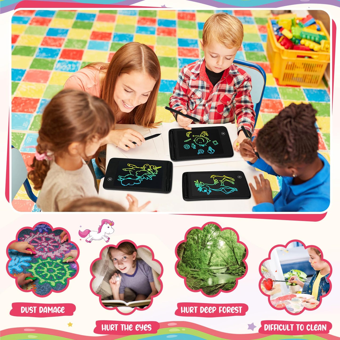 Zhehao 20 Pcs LCD Writing Tablet for Kids 6.5 Inch Colorful Doodle Board LCD Writing Board Kids Portable Electronic Drawing Board Erasable Drawing Pad Reusable Writing Pad for Kid (Black)