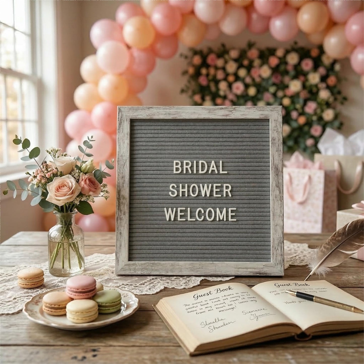 C CRYSTAL LEMON Rustic Gray Felt Letter Board 10x10 Inch, 336 Letters Numbers and Symbols, Changeable Wooden Message Board with Wall Mount and Display Stand