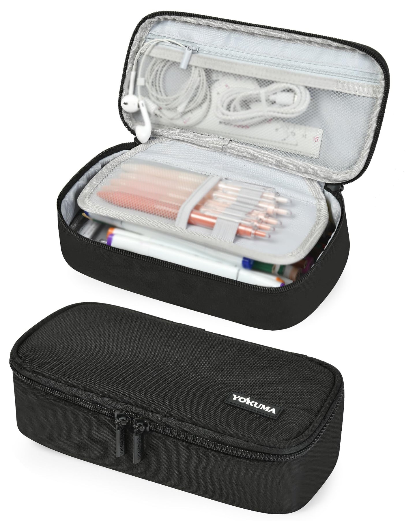 YOKUMA Pencil Case,Large Capacity Pencil Pouch,Aesthetic Zipper Pencil Box, Back to School Supplies for College Student Teen Adults (Black)