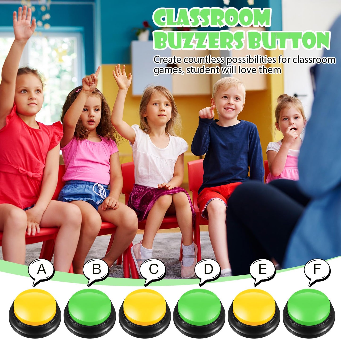 Yunsailing 12 Pack Game Show Buzzer Button Answer Buzzers Classroom Recordable Button for Classroom Team Family Game and Trivia Nights (Dark Yellow,Green)