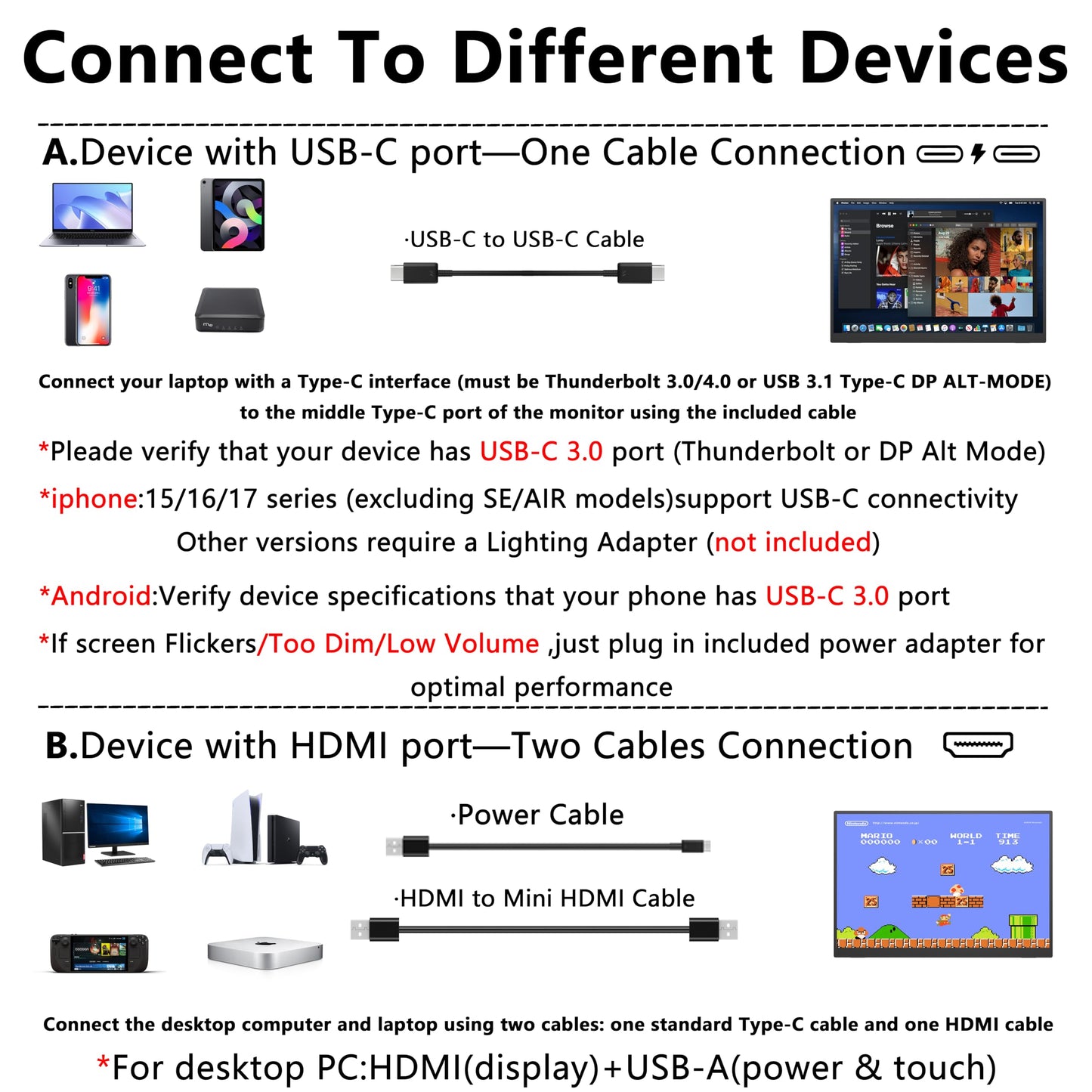 MAFNKOU 14" Touchscreen Portable Monitor, 16:10 1920×1200 IPS HDR Vertical Monitor, VESA Compatible USB-C Second Screen for Laptop Mac Pc Android (No Touch for iPhone/iPad/Consoles)