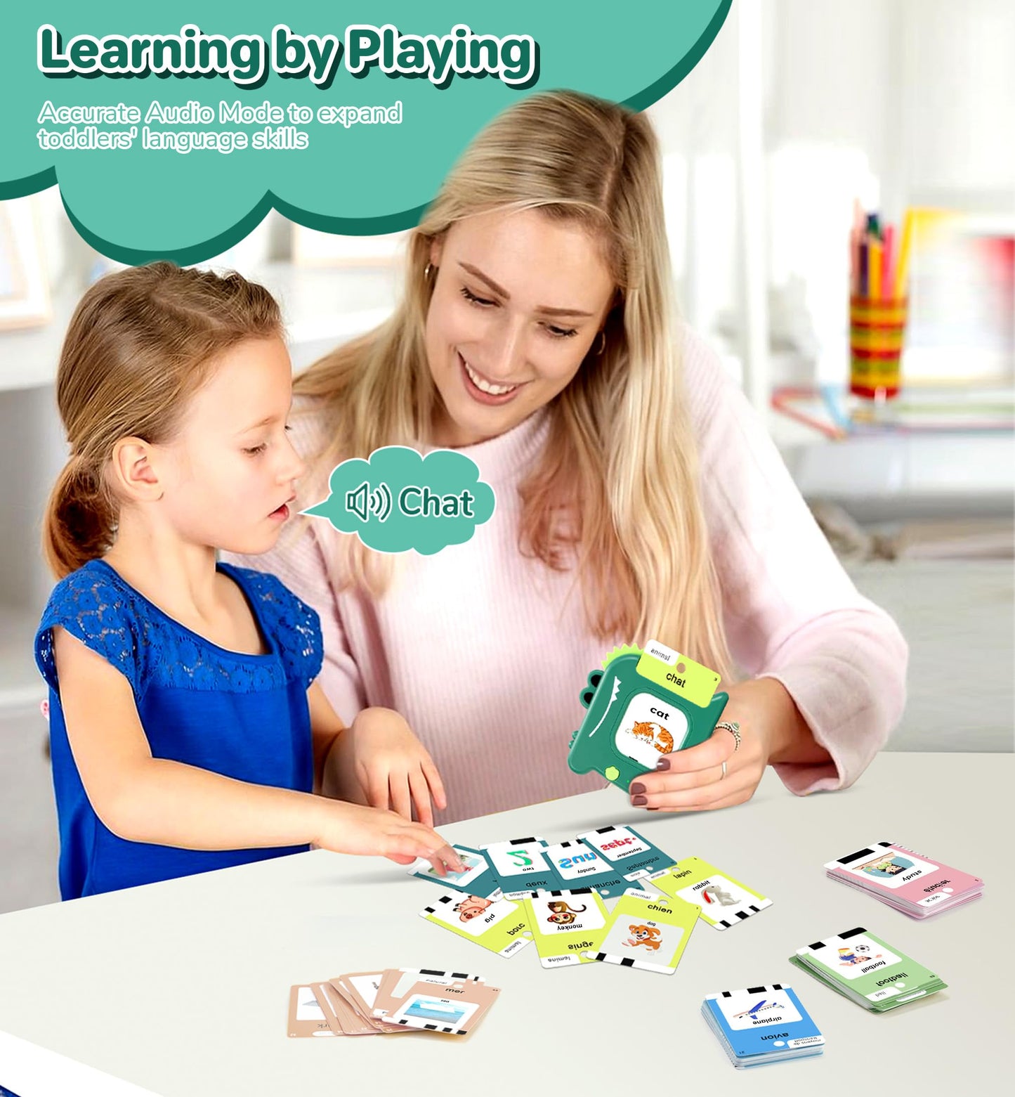 French and English Talking Flash Cards for Toddlers 1 2 3 4 5 6 Year Olds, 420 Sight Words, Montessori Learning Toys, Pocket Speech Therapy Toys, Sensory Preschool Educational Birthday