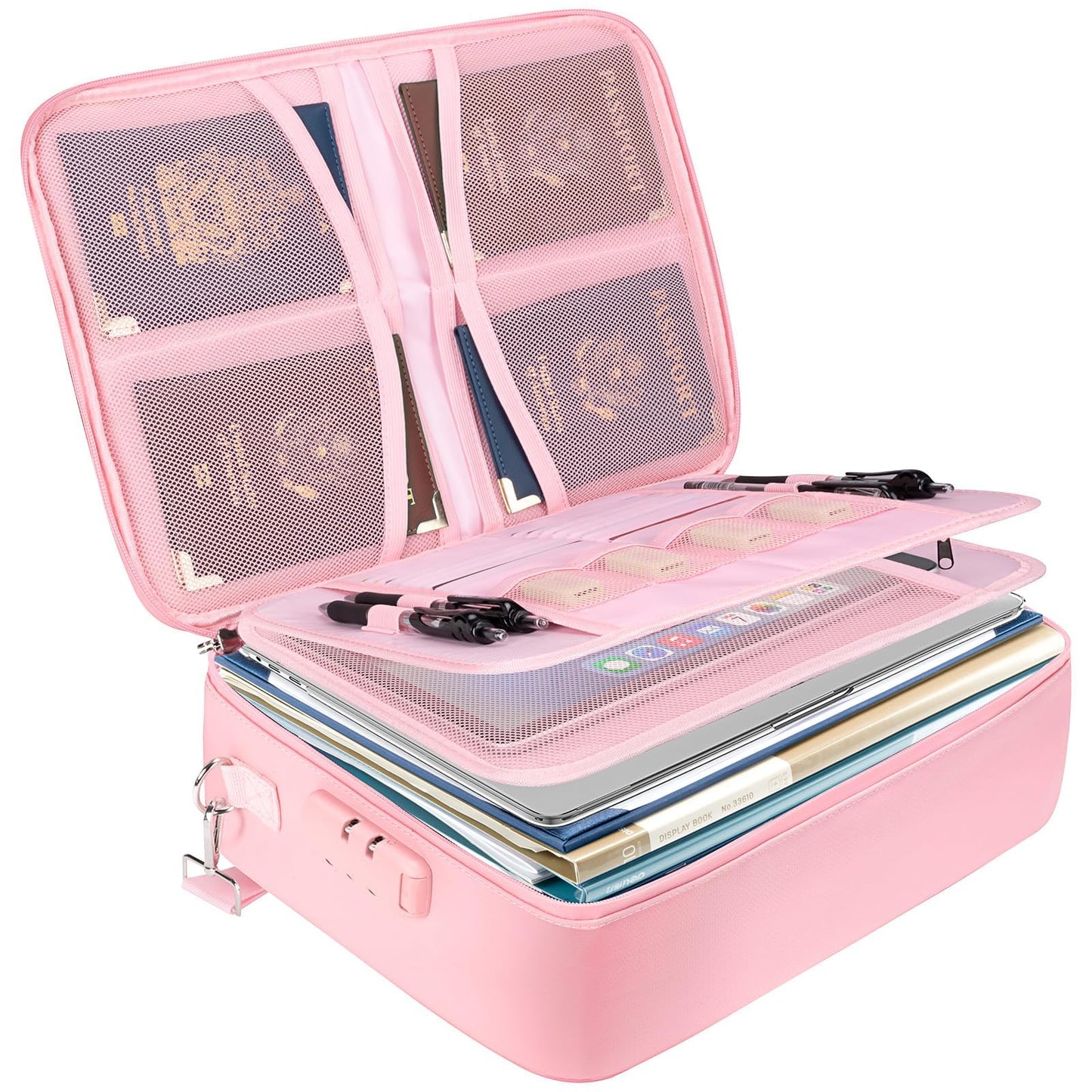 BALEINE Fireproof Document Box with Lock, Portable Fireproof Document Bag Waterproof Fire Proof File Boxes for Documents, File Organizer Box for Important Paperwork (Pink, 15''x11''x4'')