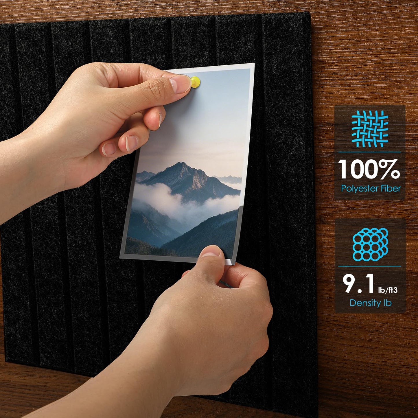 Bulletin Board 47" X 24" Cork Boards for Wall Alternative 8 Pack Black Fine-Stripe Felt Bulletin Board 48 Safe Adhesive 35 Push Pins for Office School Home Room Decor