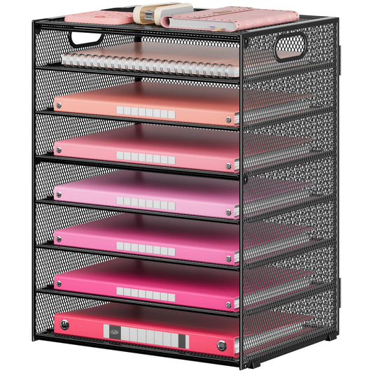Lavatino 8 Tier Paper Organizer for Desk, Black Mesh Letter Tray File Sorter Organizers with Handles, Including 5 Adjustable Slid Trays for Office School Classroom Supplies Organization and Storage