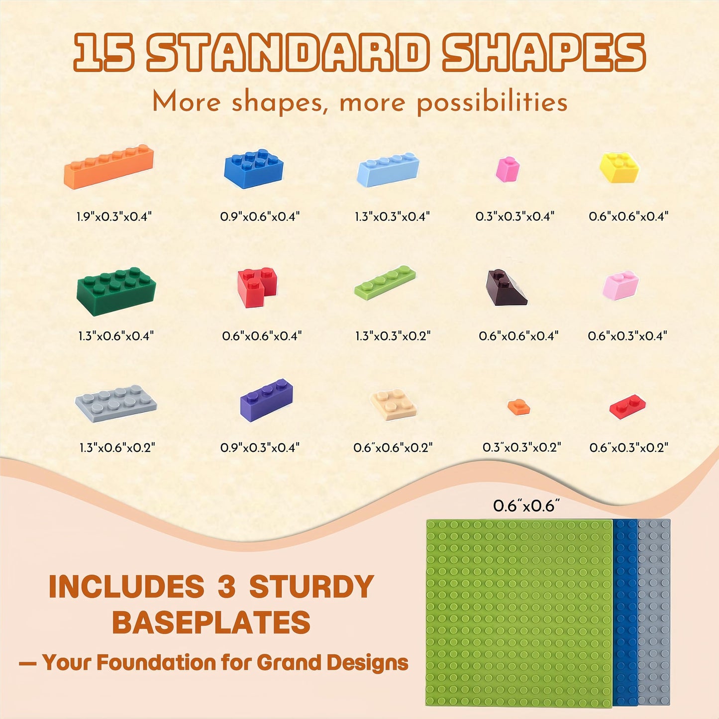 PUZSNAP 500 PCS Building Blocks Set, Compatible Construction Toys with 3 Base Plates (5" × 5") , Educational Creative Bricks for Kids, Ideal Gift, 15 Colors