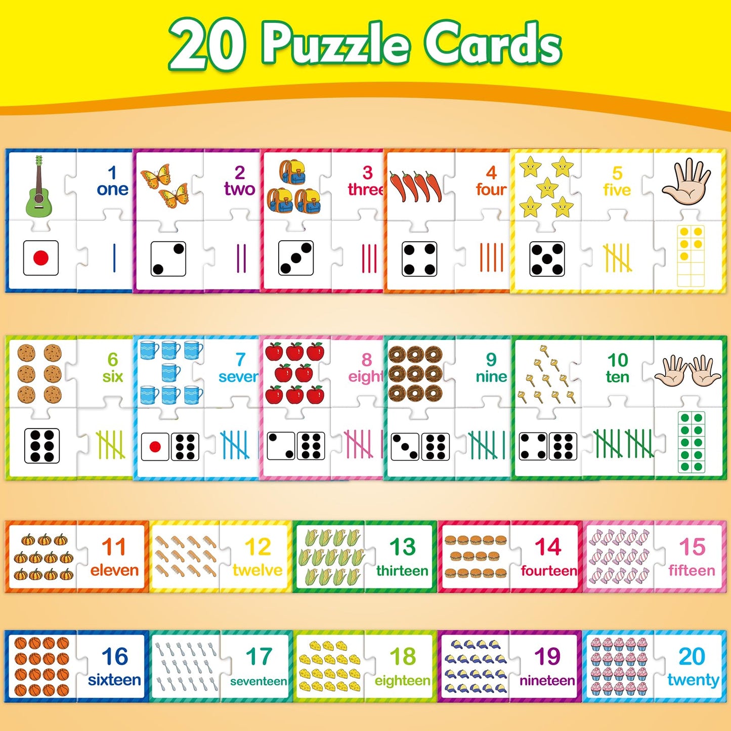 Kasfalci Number Puzzle Flash Cards, 80 PCS Counting Math Flashcards for Kids Toddler, Matching Games, Preschool Kindergarten Activities Classroom Must Haves, Educational Toys