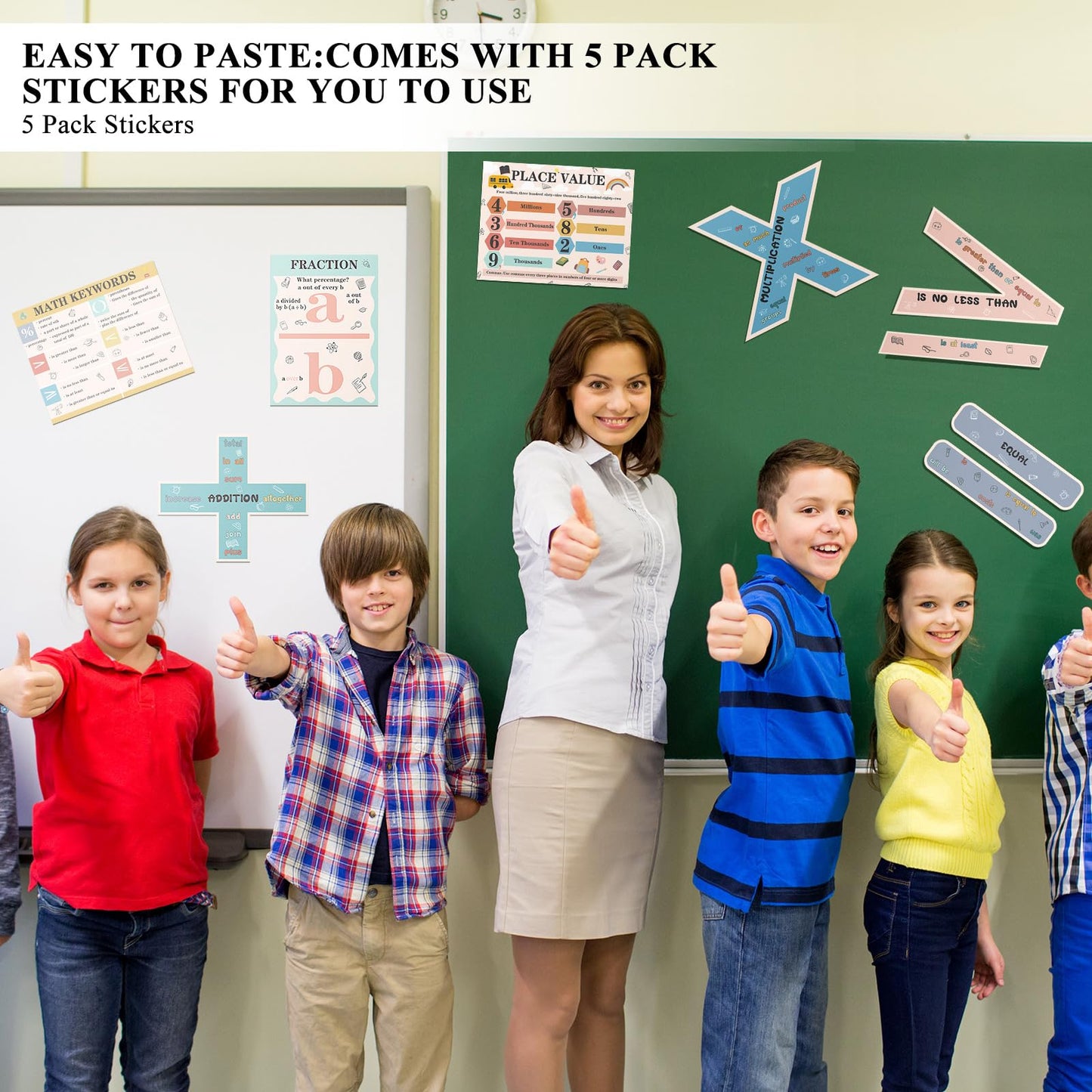Geyoga 15 Pcs Educational Math Posters Set for Elementary Classroom Symbol Keywords Vocabulary Addition Subtraction Multiplication Division Poster for Middle School Homeschool Supplies(Bohemian)