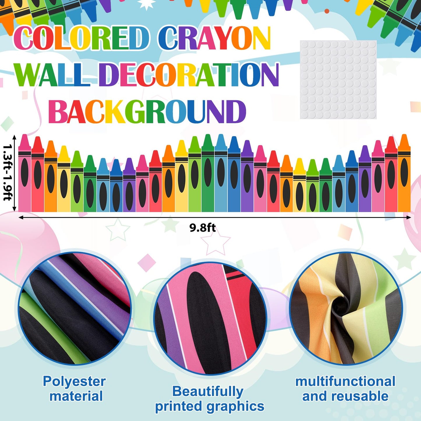 Gilprop 9.8 ft Rainbow Crayon Classroom Wall Decor Fabric Preschool Kindergarten Graduation Cuttable Crayon Classroom Decoration Backdrop with Adhesive Dots for Daycare End of The Year Back to School