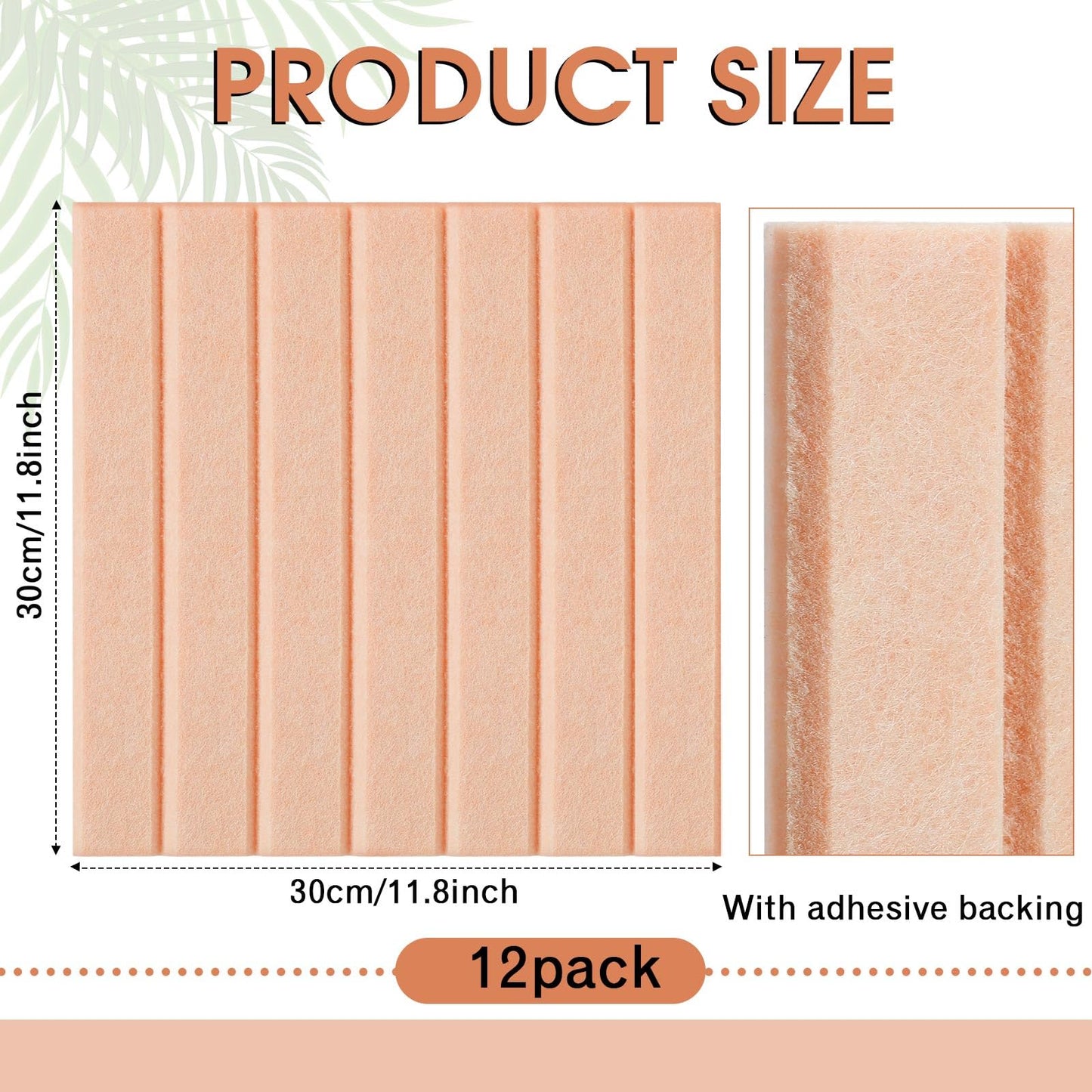 Honoson 12 Pack 48"x 36" Large Cork Board Alternative Felt Bulletin Board Wall Tiles with Safe Square Adhesive Roll Cork Tiles for Walls Home Office Classroom Back to School Pin Panels(Peach)