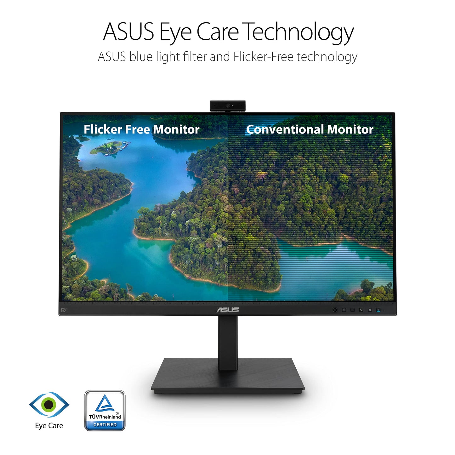 ASUS 27” 1080P Video Conference Monitor (BE279QSK) - Full HD, IPS, Built-in Adjustable 2MP Webcam, Mic Array, Speakers, Eye Care, Wall Mountable, Frameless, HDMI, DisplayPort, VGA, Height Adjustable