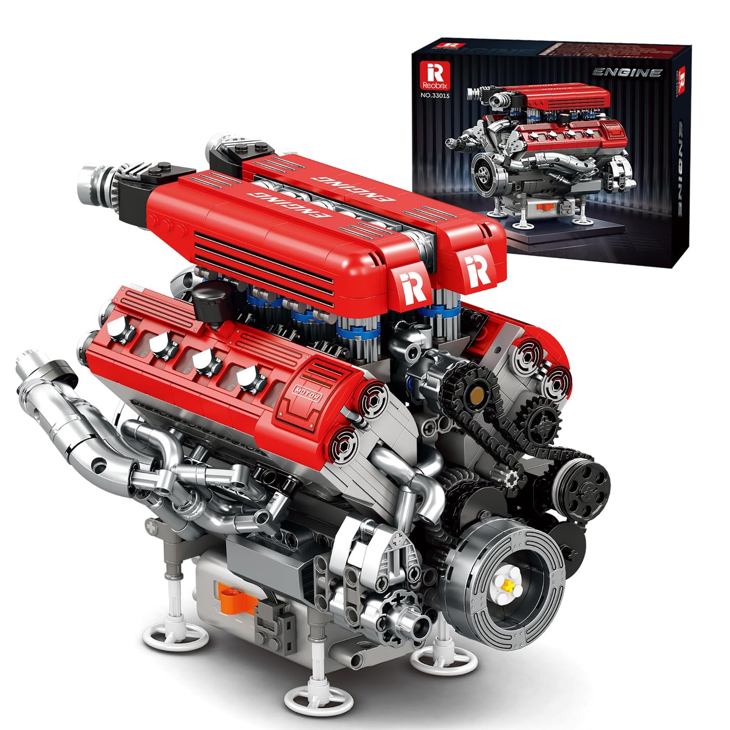 ZornRC V8 Engine Model Building Kit that Works,Mechanical Model Kits for Adult,STEM Projects for Car Engine Building Set,Spray-Painted Parts with Collectible Gift-1101PCS