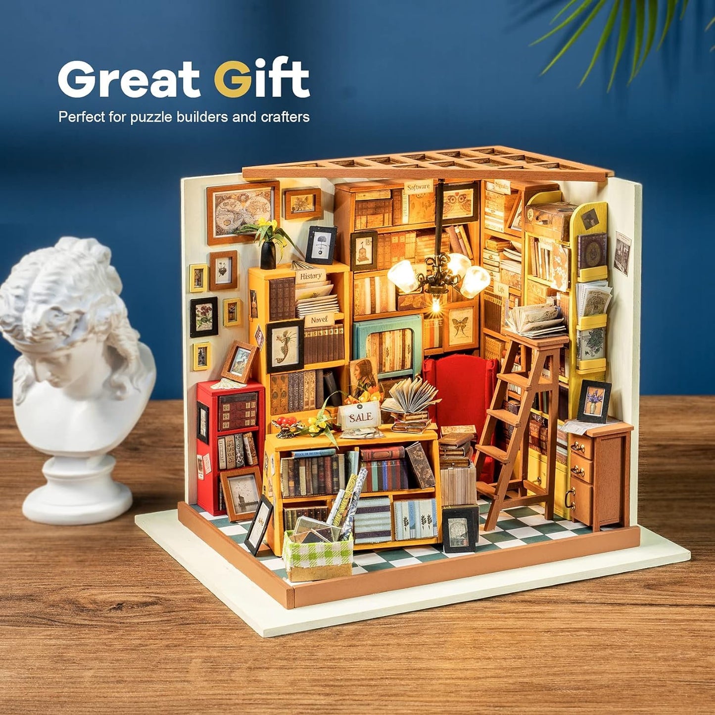 Rolife DIY Miniature House Kit Sam's Study, Tiny House Kit for Adults to Build, Mini House Making Kit with Furnitures, Halloween/Christmas Decorations/Gifts for Family and Friends (Sam's Bookstore)