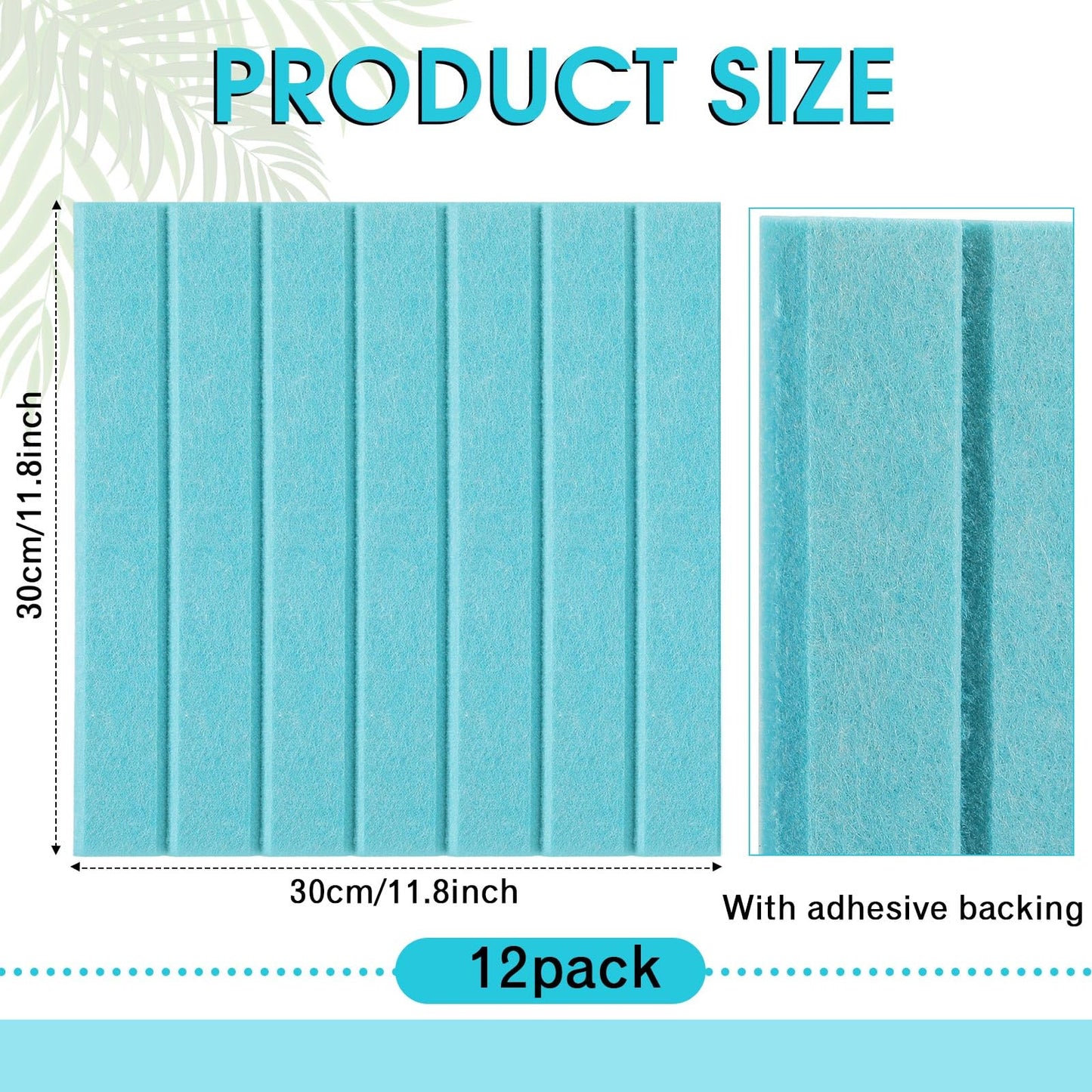 Honoson 12 Pack 48"x 36" Large Cork Board Alternative Felt Bulletin Board Wall Tiles with Safe Square Adhesive Roll Cork Tiles for Walls Home Office Classroom Back to School Pin Panels(Lake Blue)