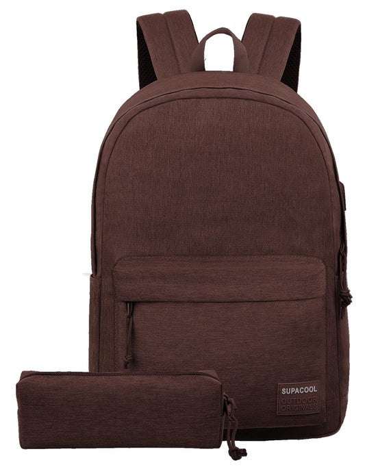 SUPACOOL Casual Laptop Backpack for Men and Women, Backpack with USB Charging Port(Coffee set)