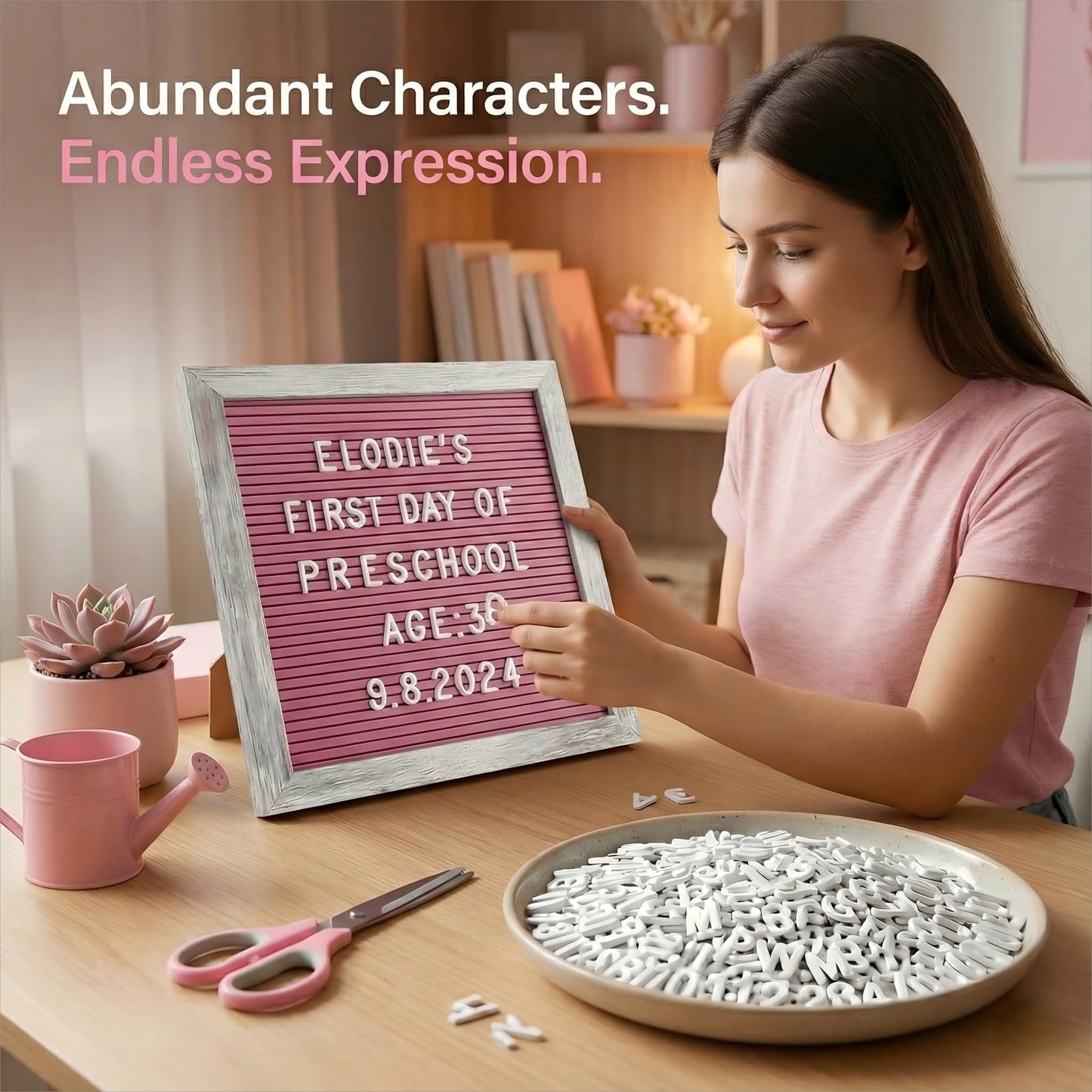 C CRYSTAL LEMON Rustic Hot Pink Felt Letter Board 10x10 Inches – 336 Changeable Letters, Numbers & Symbols – Message Board for Classroom, Home & Office