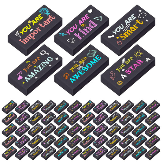 Resurhang 180 Pcs Erasers Bulk for Kids Inspirational Pencil Erasers Bulk for Drawing Motivational Big Eraser School Supplies for Classrooms Back to School Office (Inspirational,Black)