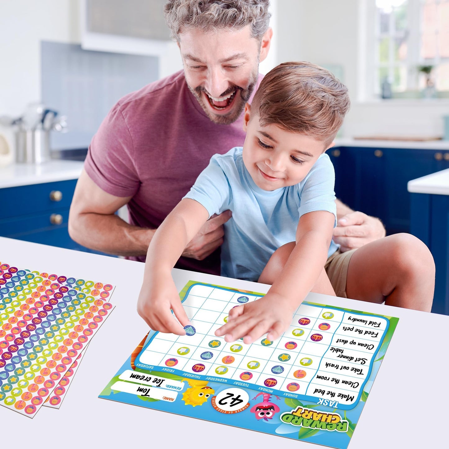 D-FantiX Reward Chart for Kids - Pad with 27 Chore Charts, Magnetic Behavior Chart for Kids at Home, Sticker Chart to Motivate Responsibility and Good Habits, 2328 Incentive Stickers