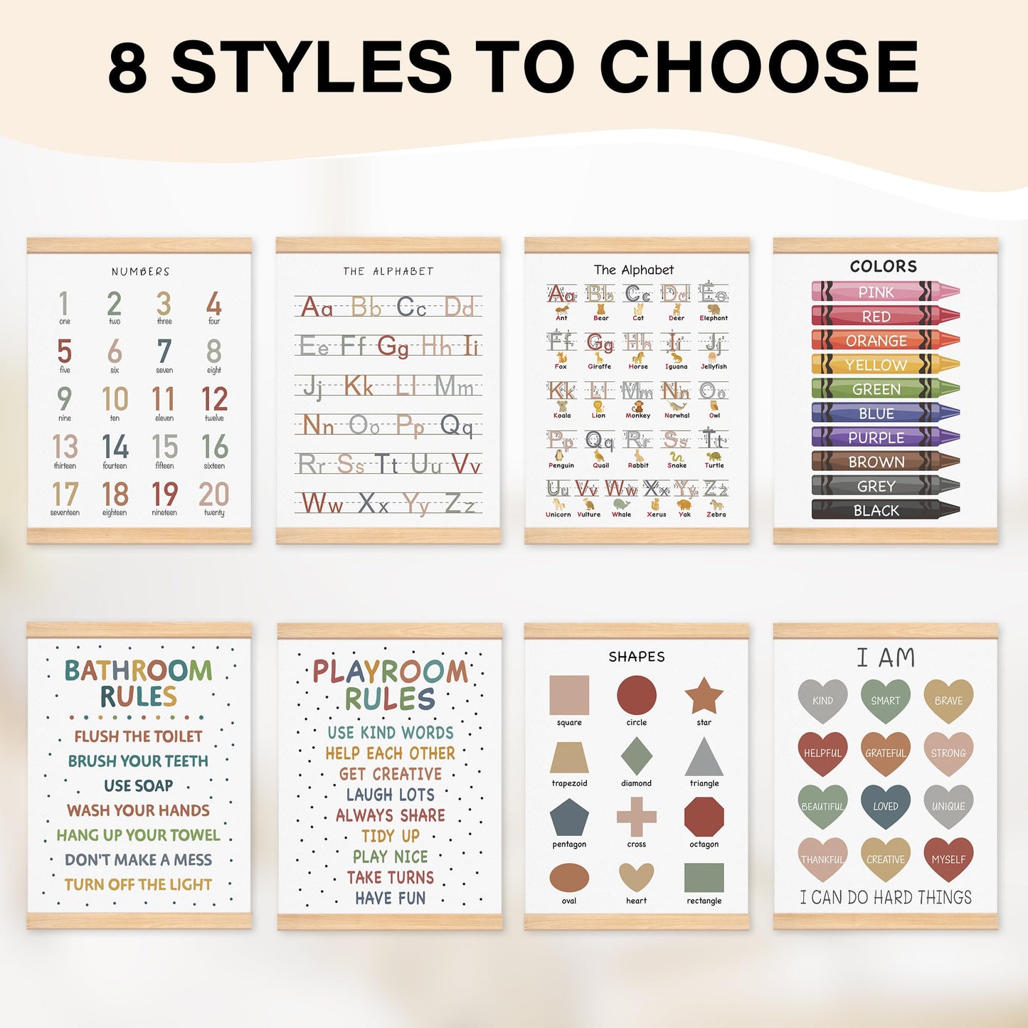 EliteSign Educational Preschool Learning Posters, Animal Alphabet Numbers Poster for Toddlers, ABC Banner Wall Hanging Decor for Classroom Playroom Nursery Kids Room, 12x17 Inch Set of 2