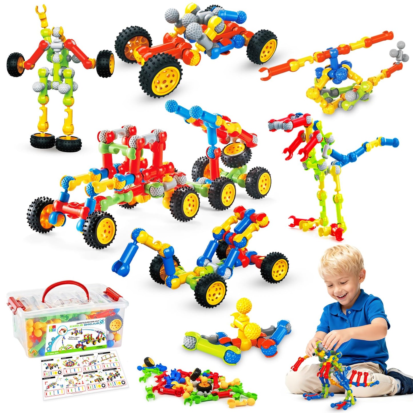Huaker 125PCS Stem Building Toys for 3 4 5 6 7 8 Year Old Boys Girls,Kids Building Blocks Educational Creative Learning Activity with Large Storage Box,Ideal Christmas Birthday Gifts