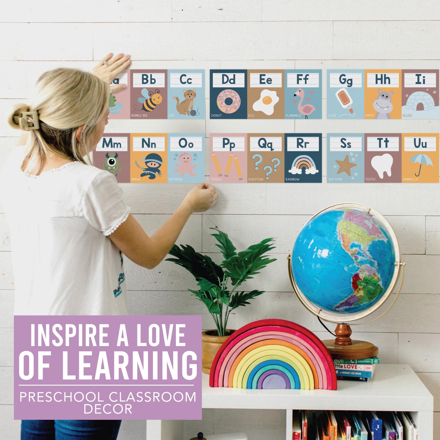 Hadley Designs Alphabet for Classroom Wall Decor - ABC Posters for Classroom Wall Chart Preschool & Kindergarten, ABC Letters & Number Line Elementary, Alphabet Cards, Boho Classroom Decor