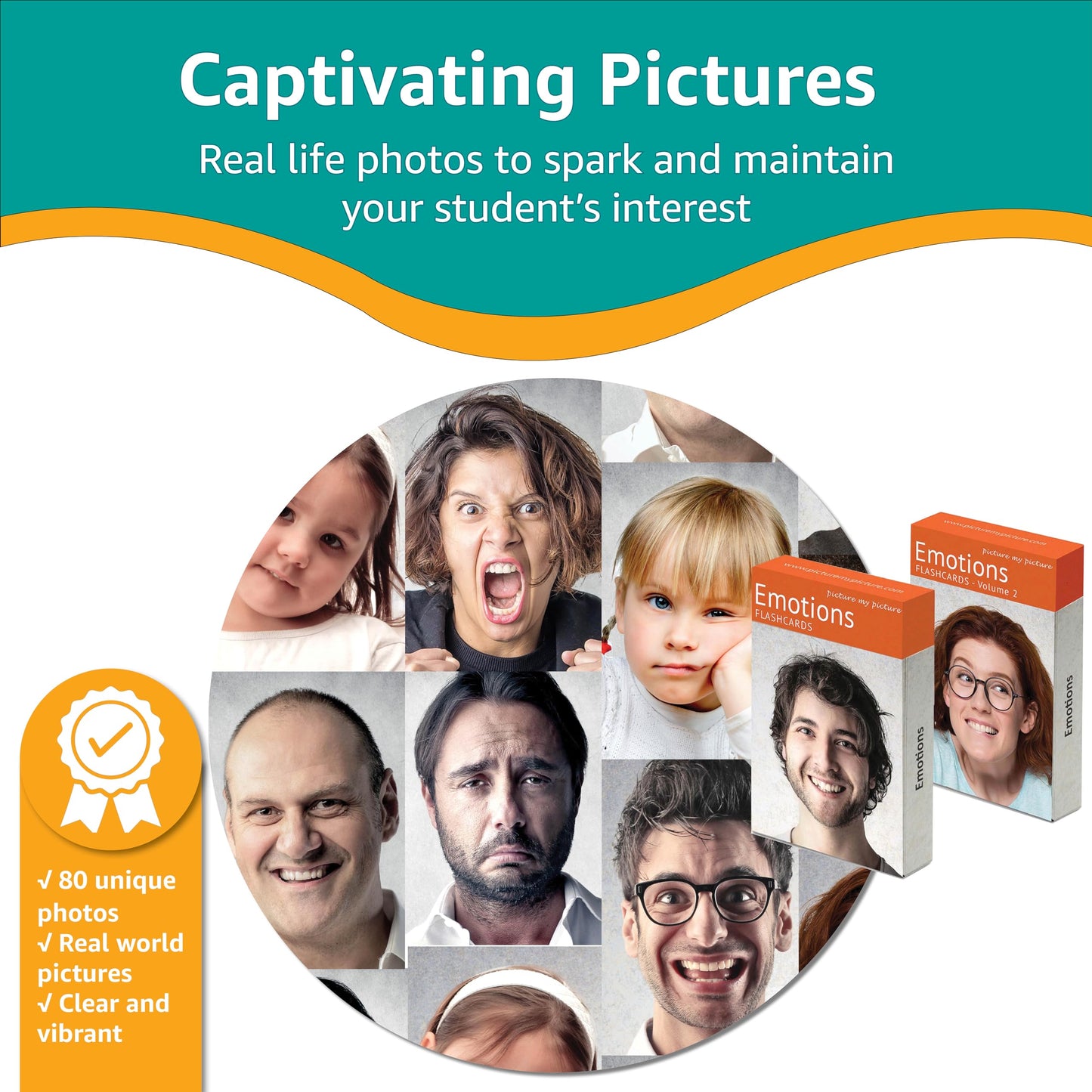 Picture My Picture Feelings Flash Card Bundle – Speech Therapy Tool for Vocabulary, Communication & Thinking, Scratch-Resistant with Activity Guide, Suitable for Education, ESL & ABA – Set of 80