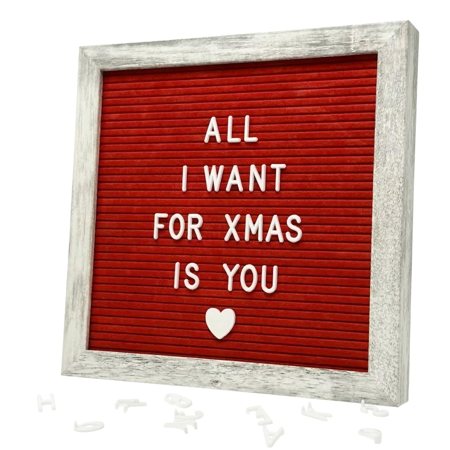 C CRYSTAL LEMON Rustic Red Felt Letter Board 10x10 Inch, 336 Letters Numbers and Symbols, Changeable Wooden Message Board with Wall Mount and Display Stand